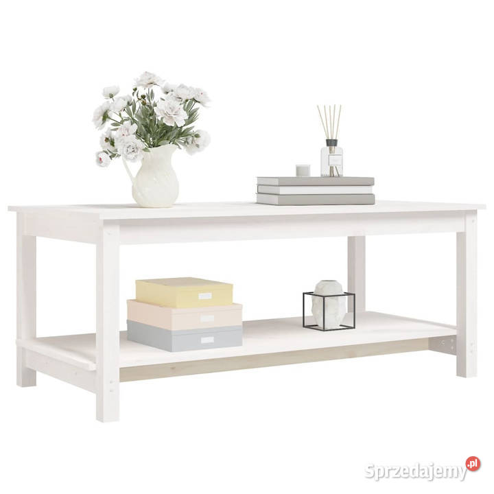 Stolik kawowy biały 110x55x45 lite drewno Warszawa