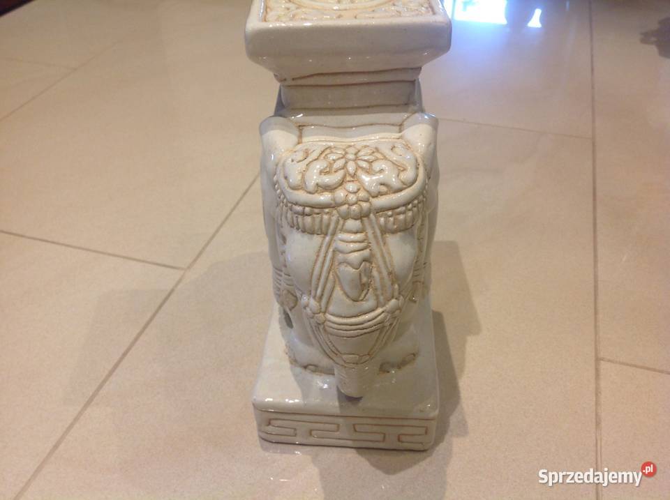 Słoń Ceramiczny Kwietnik Dekoracja Beżowy Nowa Sól