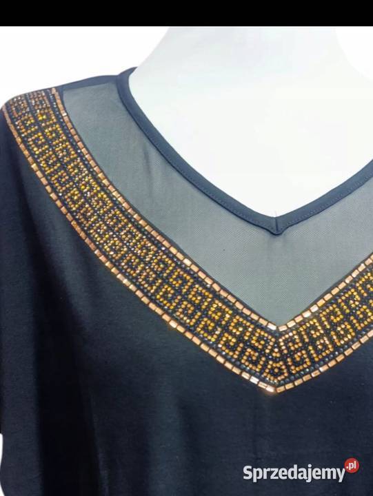 Luksusowa bluzka damska XL Cekiny koronki łódzkie