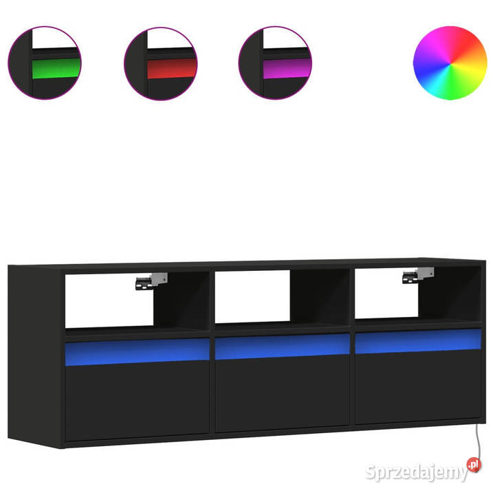 Ścienna szafka TV z LED czarna 130x31x45 Warszawa