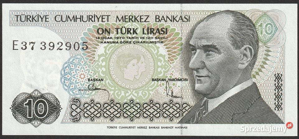 Turcja 10 lirasi 1970 ATATURK stan bankowy UNC Łódź