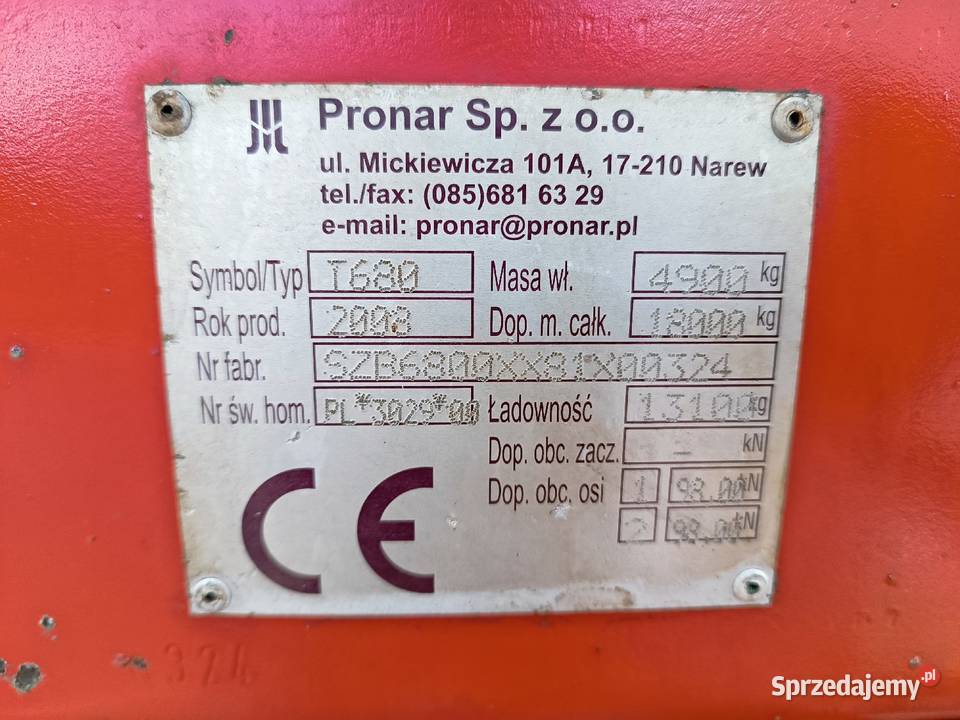 Przyczepa Pronar t680 14 ton podlaskie Suwałki