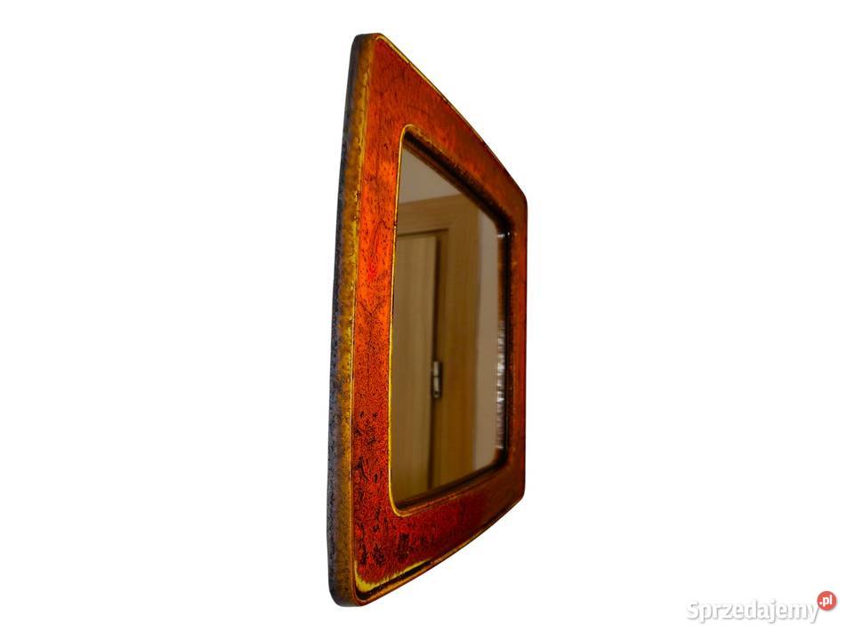 Lustro lata 60 ceramika szkliwiona 42 x 42 Lustra Kalisz