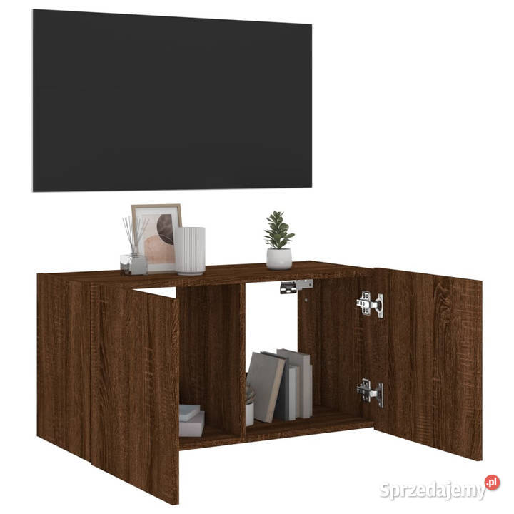 Ścienna szafka TV z LED brązowy dąb 80x35x41