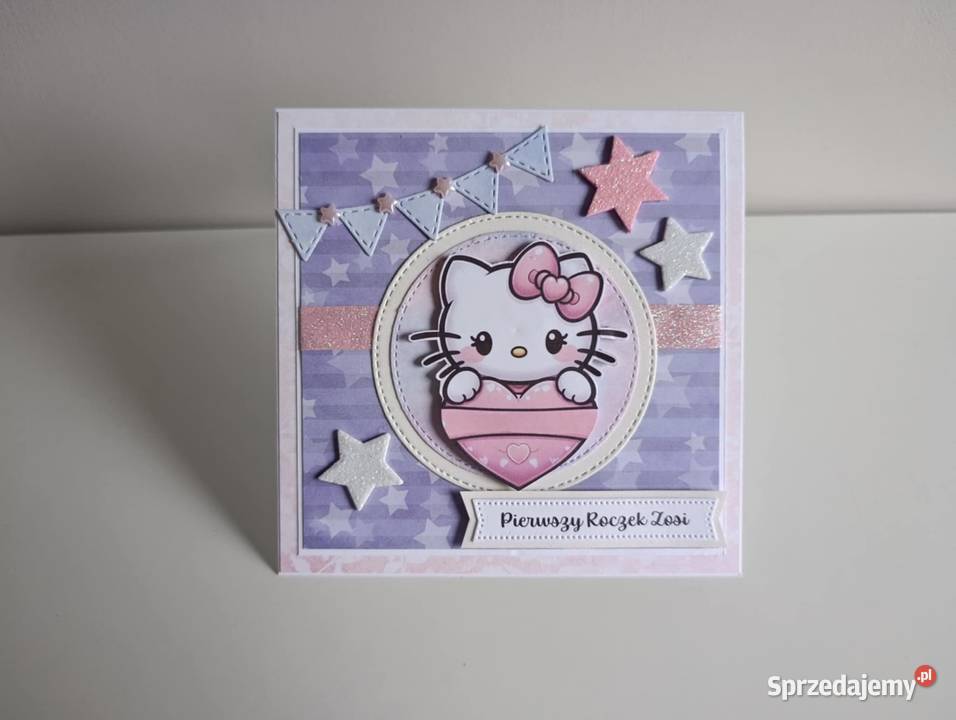 Kartka na urodziny roczek ręcznie robiona Hello Rękodzieło łódzkie Łódź sprzedam