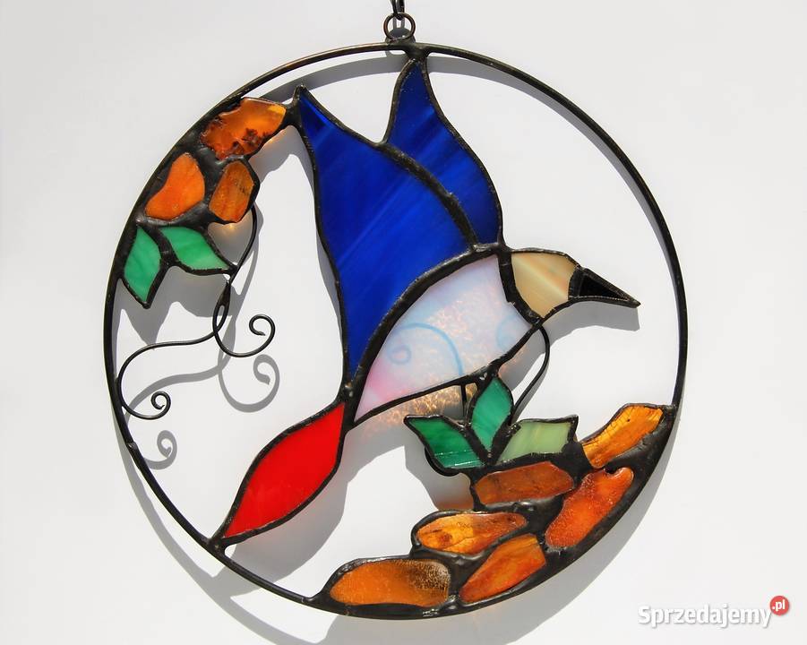 Niebieski rajski ptak z bursztynem bałtyckim Lublin sprzedam