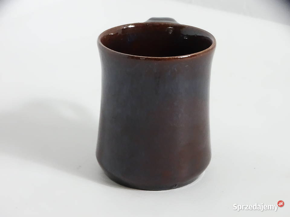 Lekki kubek vintage Brązowa ceramika artystyczna Biłgoraj