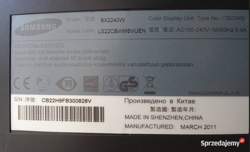 Samsung BX2240W 22 LCD VGA DVI 16801050 Wrocław