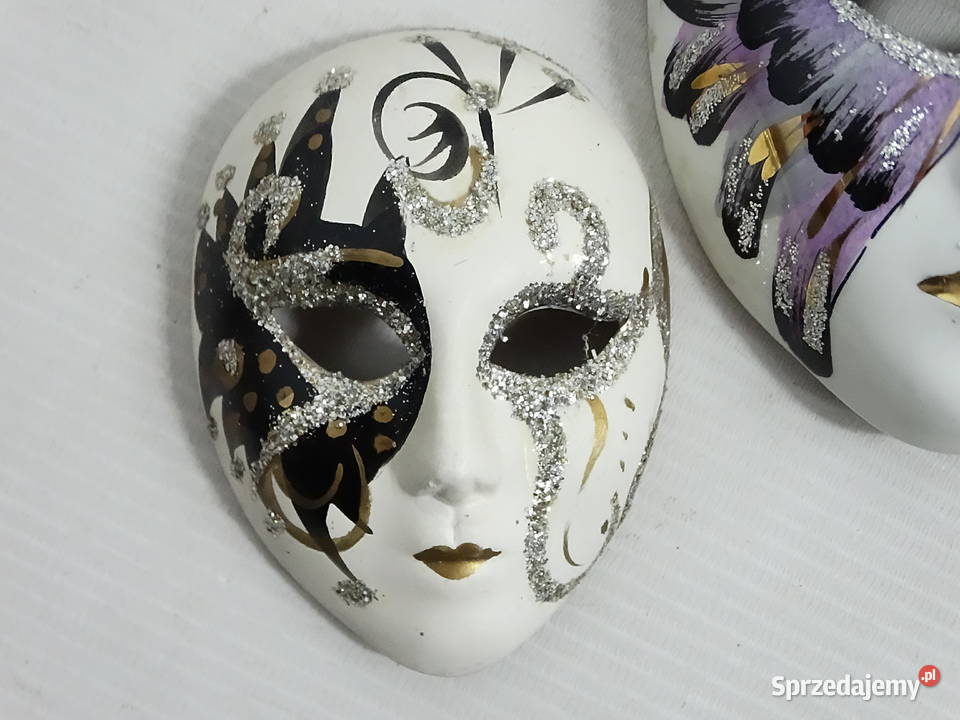 Zestaw ceramicznych masek weneckich ozdoba Biłgoraj