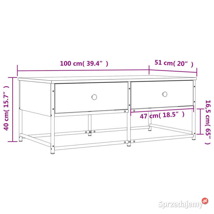 Stolik kawowy czarny 100x51x40 materiał mazowieckie
