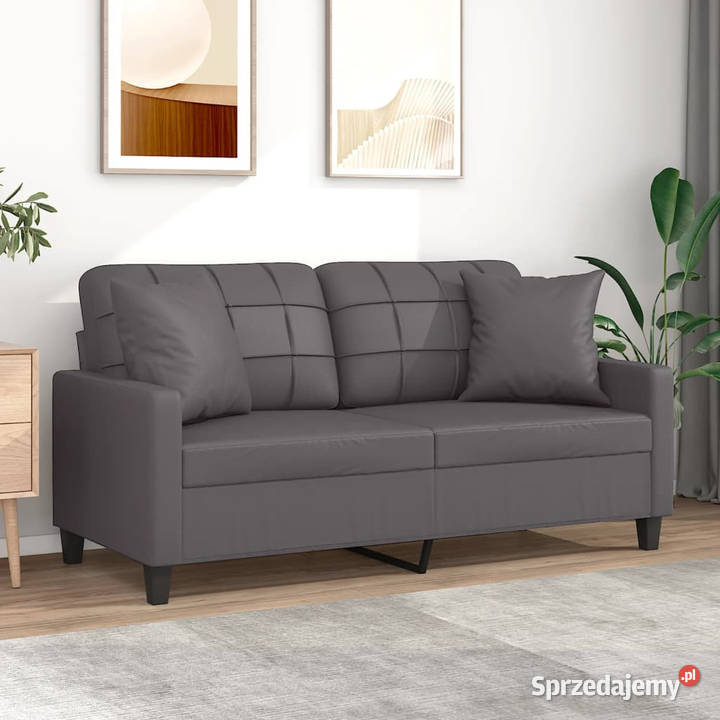 2osobowa sofa z poduszkami szara 140 sztuczna Warszawa