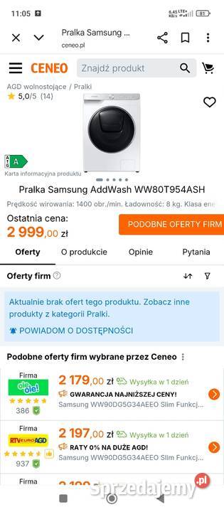 Pralka Samsung 8 1200obr Gwarancja 12 miesięcy Warszawa