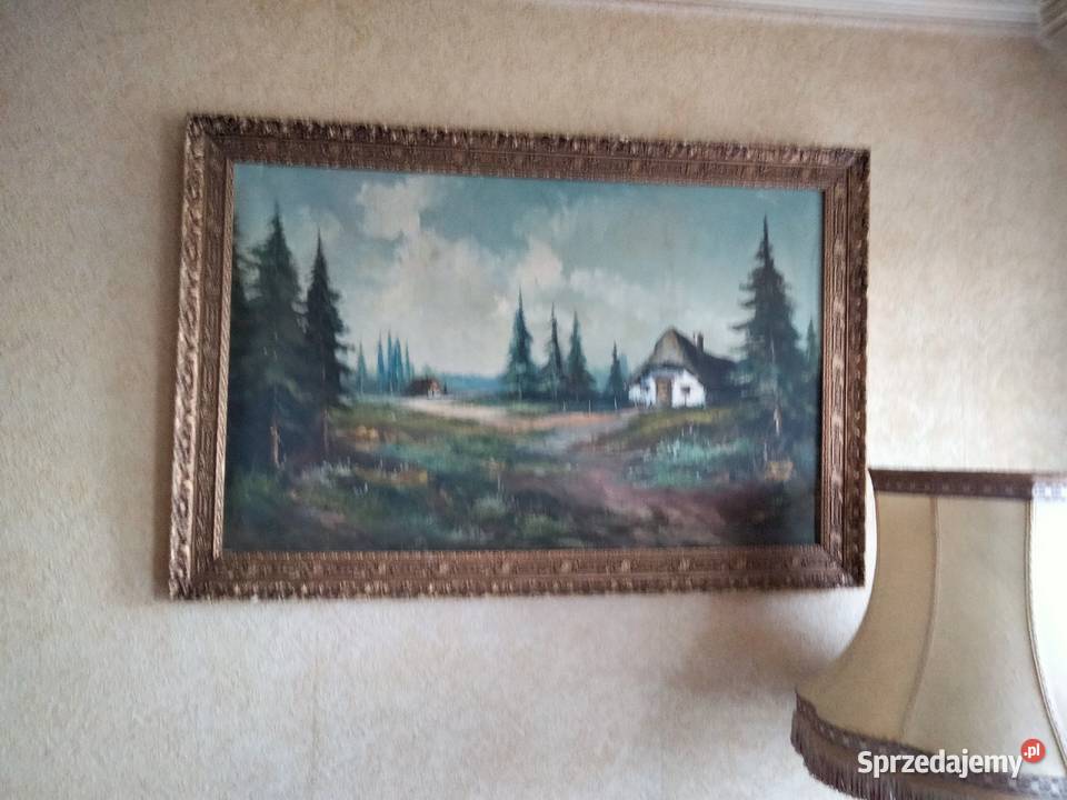 Stary ręcznie malPłótno olej duży gabinetowy Gniezno