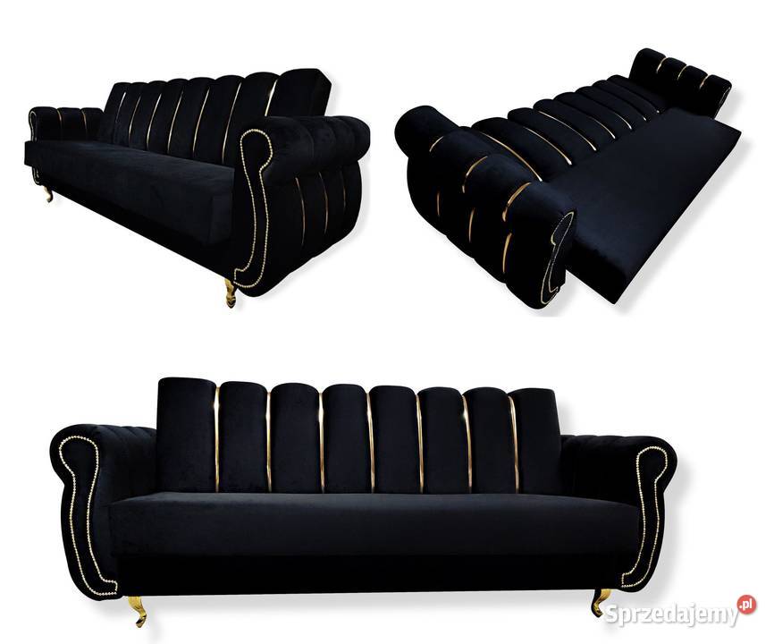 RATY kanapa sofa wersalka CHESTERFIELD ze złotymi dodatkami