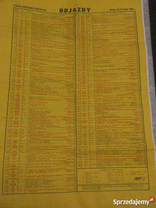 plakat PKP ODJAZDY WARSZAWA CENTRALNA 1988 r sprzedam
