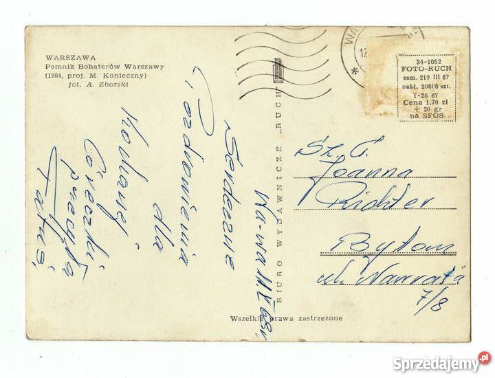 WARSZAWA POMNIK BOHATERÓW WARSZAWY POCZTÓWKA Krynki