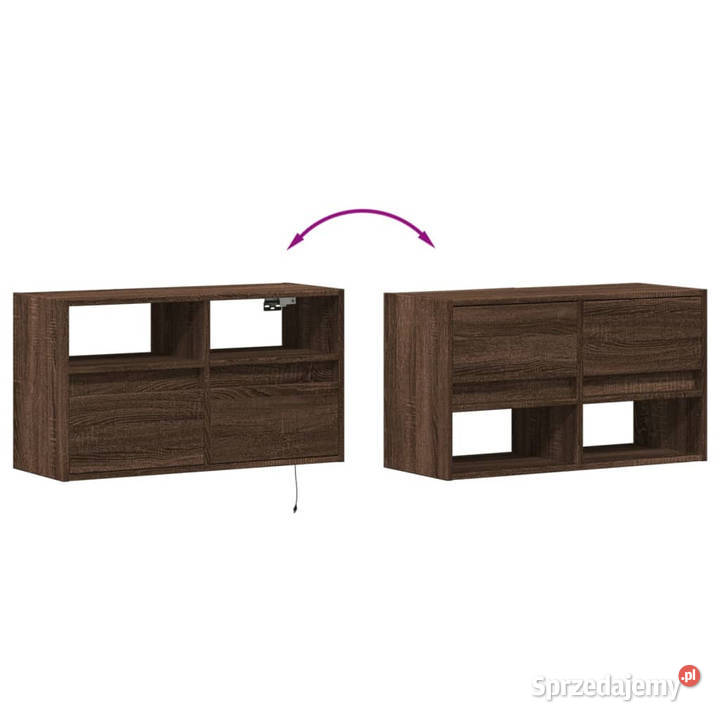 Ścienna szafka TV z LED brązowy dąb 80x31x45 Szafki Warszawa