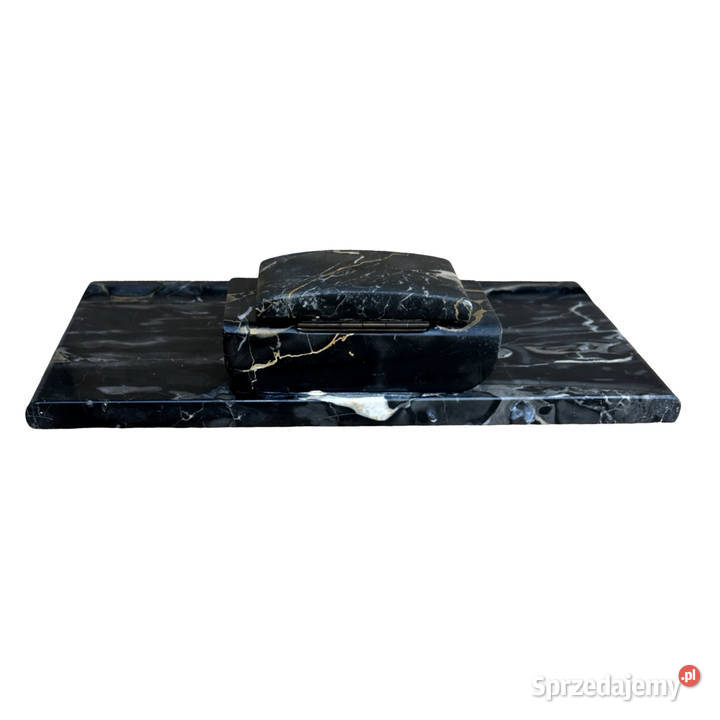 Marmurowy czarny kałamarz na biurko Polska lata Warszawa