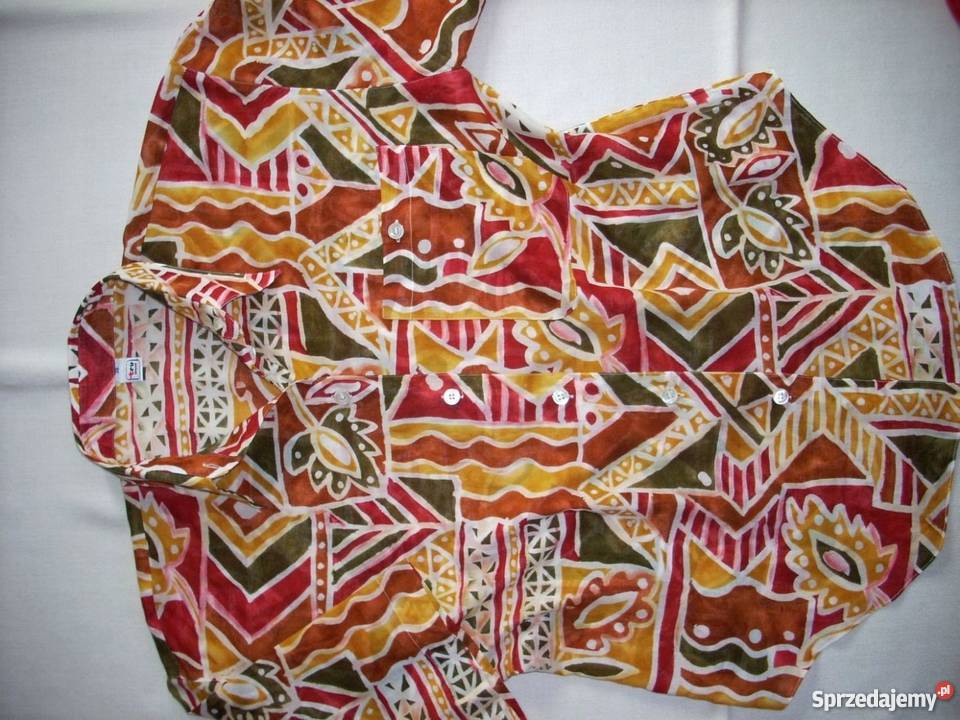 TRUE Przewiewna Koszula Aztek Tropik Bawełna 38 zielony