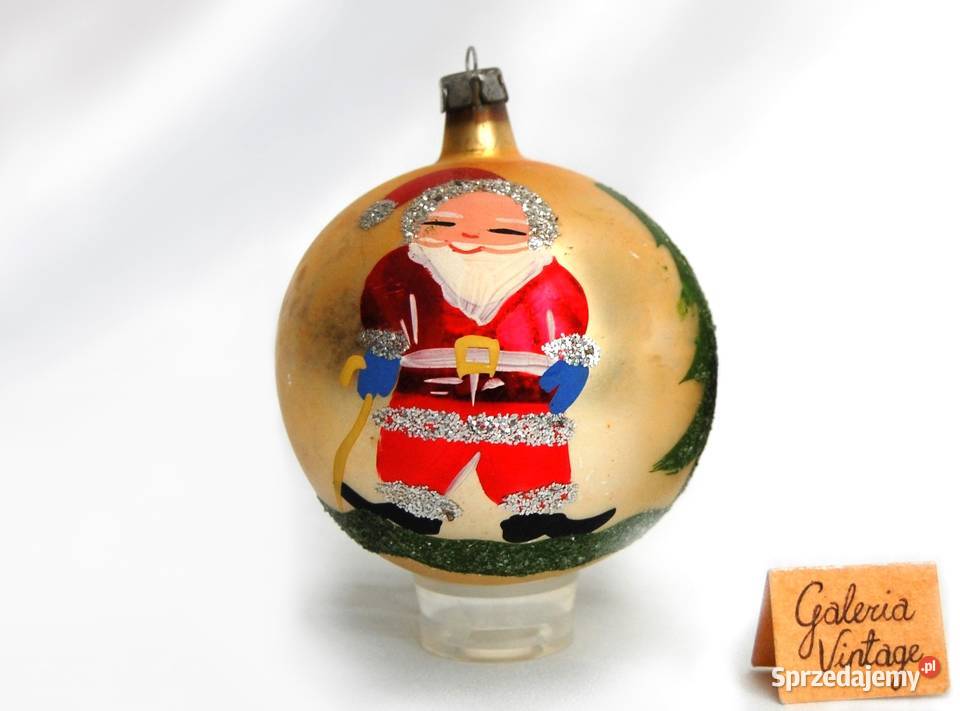 Stara bombka szklana ręcznie malowana 8 Mikołaj