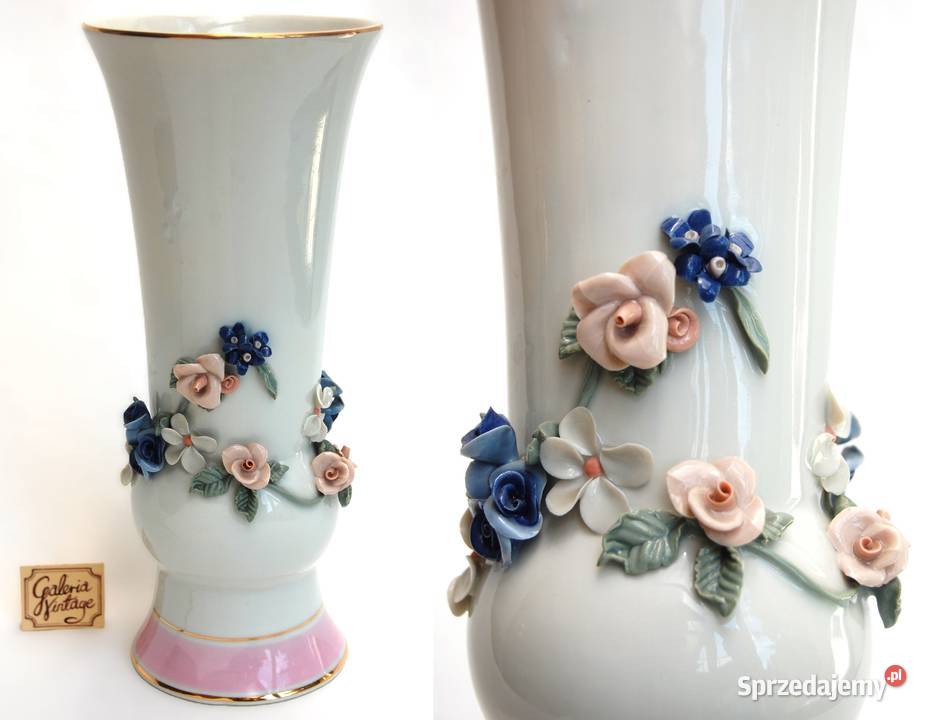 Wazon kwiaty relief recznie zdobiony porcelana wielokolorowy Lublin