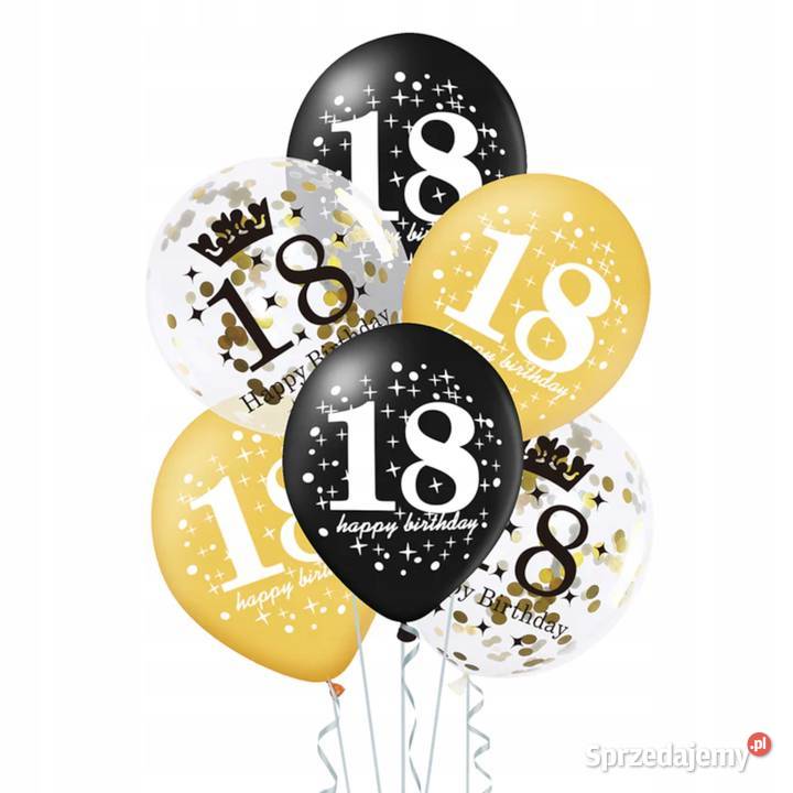 Balony na 18 Urodziny Zestaw Złoty Czarny 18stka