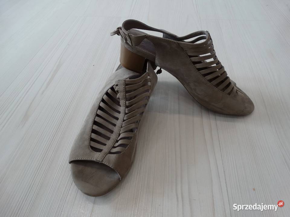 Buty Sandały Skórzane Skóra Naturalna Beżowe skóra Sandały i klapki Łomża