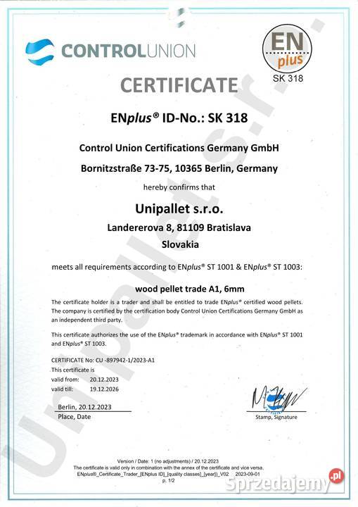 Pellet drzewny Uni Pellet Premium EN PLUS A1 Opał Łaszczów