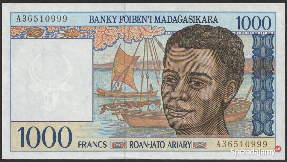 Madagaskar 1000 franków 1994 A stan bankowy UNC Numizmatyka Łódź