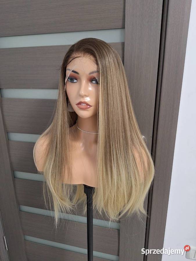 Peruka długa prosta blond shatush z koronką Dla kobiet Malbork