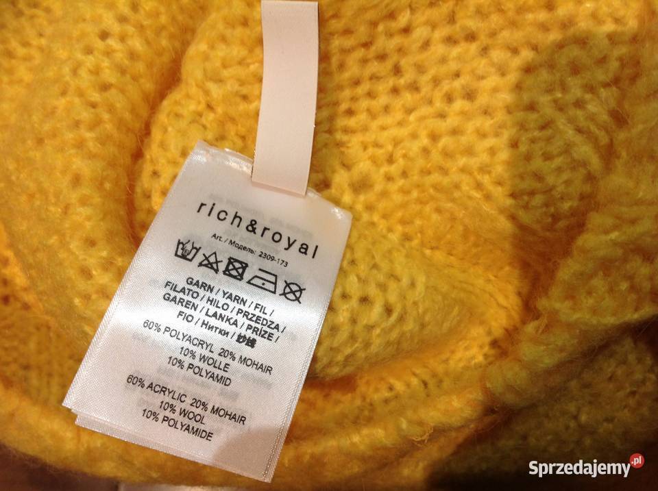 Sweter Żółty Moherowy Rich Royal S Wełna Moher Nowa Sól