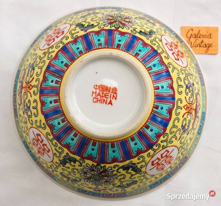 Chińska miska żółta ręcznie malowana porcelana