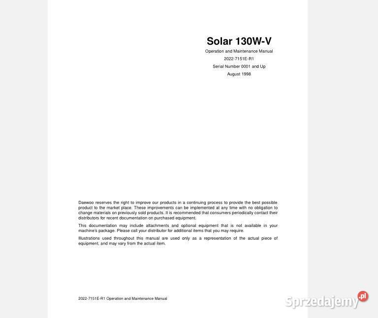 Daewoo Solar 170WV 130WV koparka instrukcja sprzedam