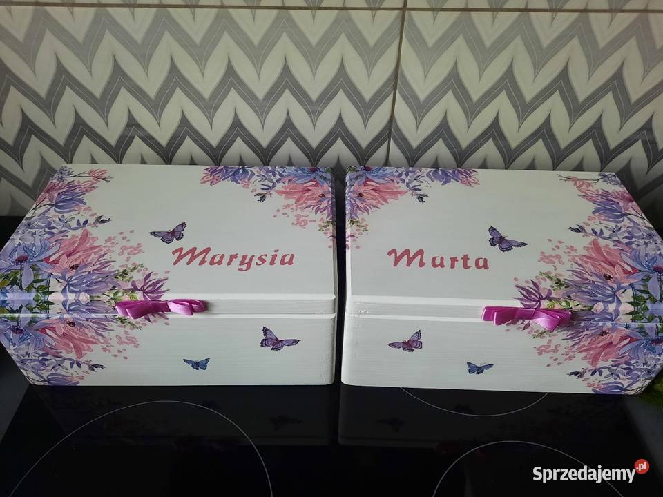 Kuferek kwiatowy z imieniem decoupage urodziny opolskie Kędzierzyn-Koźle