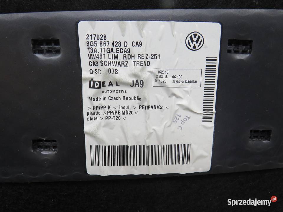 BOCZEK BAGAŻNIKA PRAWY SEDAN PASSAT B8 osobowe