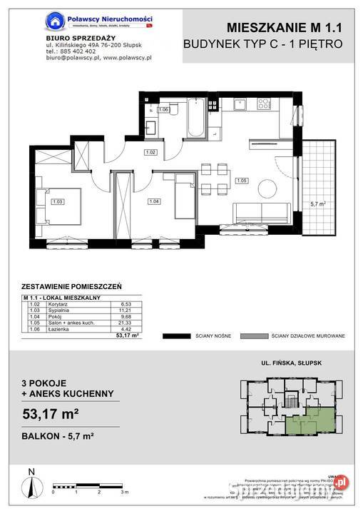 Nowe 3 pokojowe 5317 m2 z balkonem i miejscem