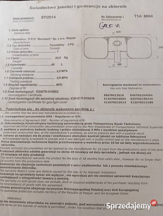 Butla LPG 48L Elementy instalacji LPG Łańcut sprzedam