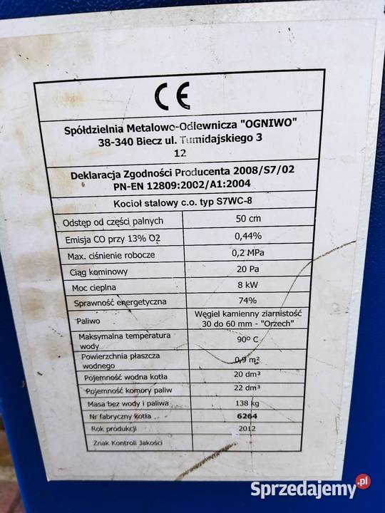 Kocioł Ogniwo S7WC 8 kW Dąbrowa Górnicza