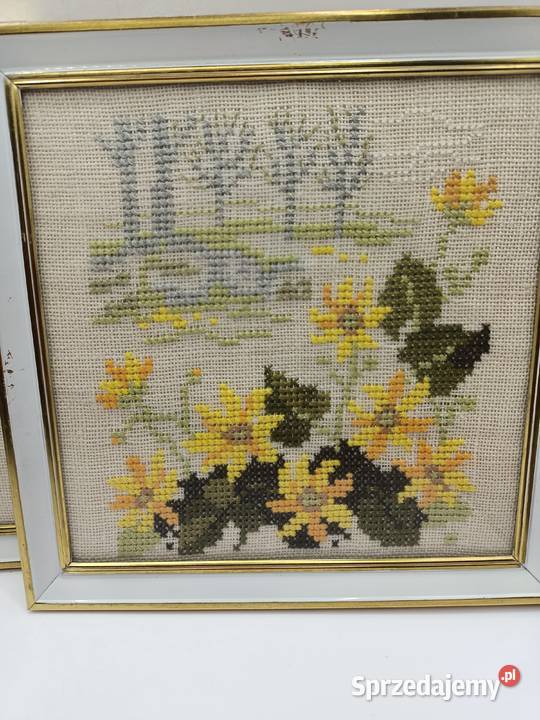 Dwa obrazki roślinny haft pod szkłem