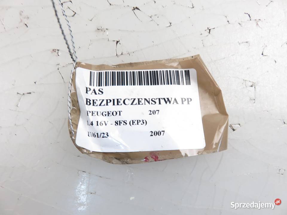 PAS PRAWY PRZEDNI PEUGEOT 207 96498058XX Pasy bezpieczeństwa sprzedam