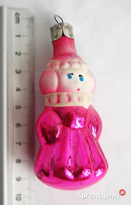 Stara bombka szklana ręcznie malowana śnieżynka różowy Lublin