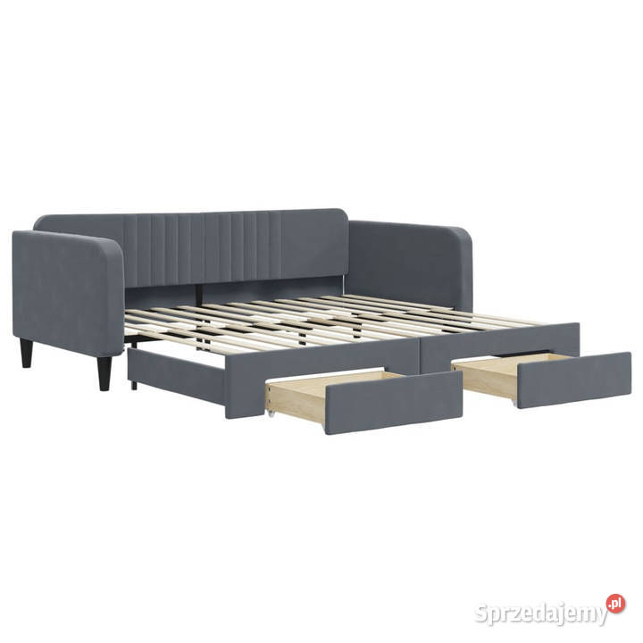Sofa rozsuwana z szufladami ciemnoszara aksamit Warszawa
