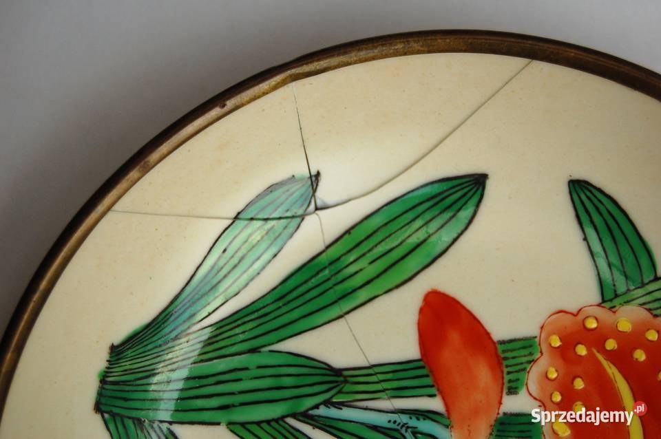 Patera orientalna porcelana biskwit mosiądz wielokolorowy Lublin sprzedam