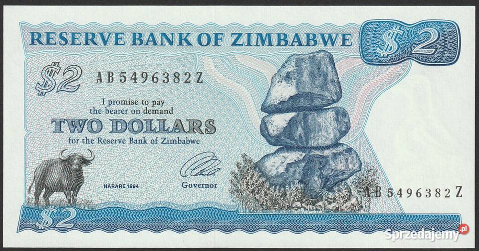 ZIMBABWE 2 DOLARY 1994 BAWÓŁ STAN BANKOWY UNC Łódź