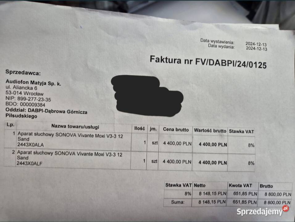 Aparat słuchowy Sonova Vivante Moxi 2 sztuki Dąbrowa Górnicza