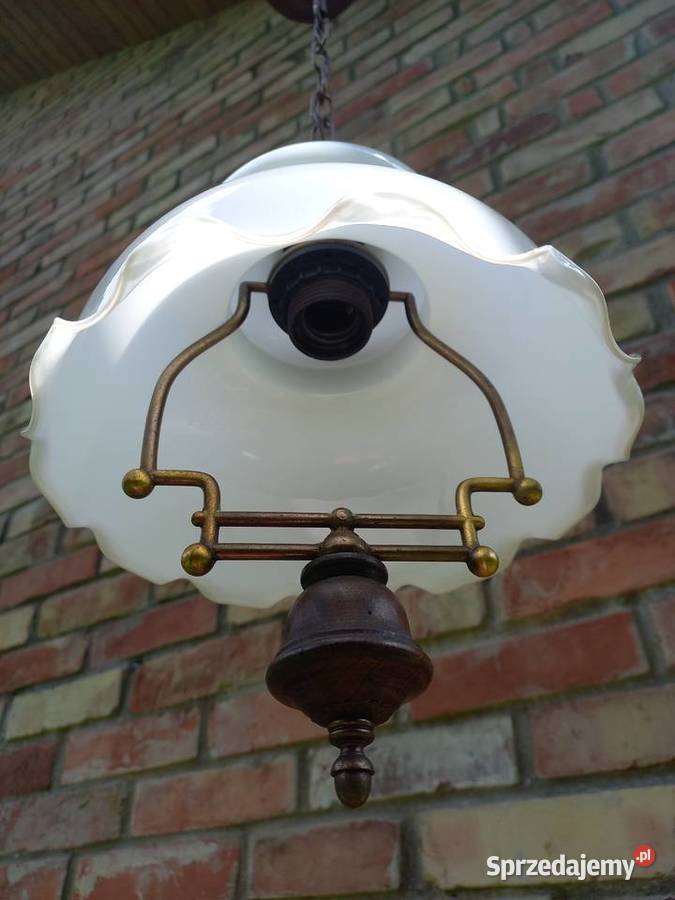 Żyrandol drewniany holenderski Szklany klosz