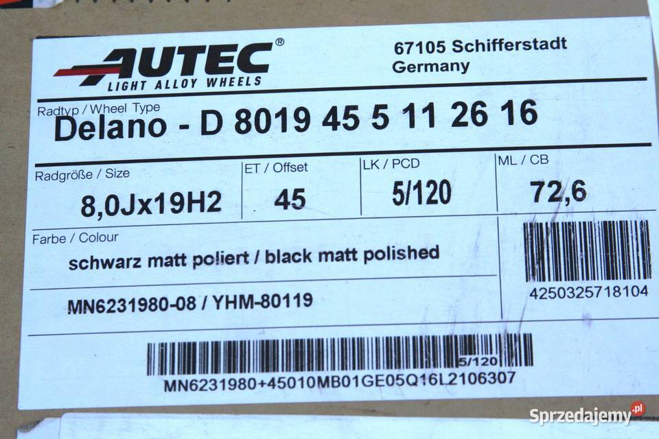 Felga Autec Delano 5x120 8J19 ET45 Nowa dark Motoryzacja śląskie