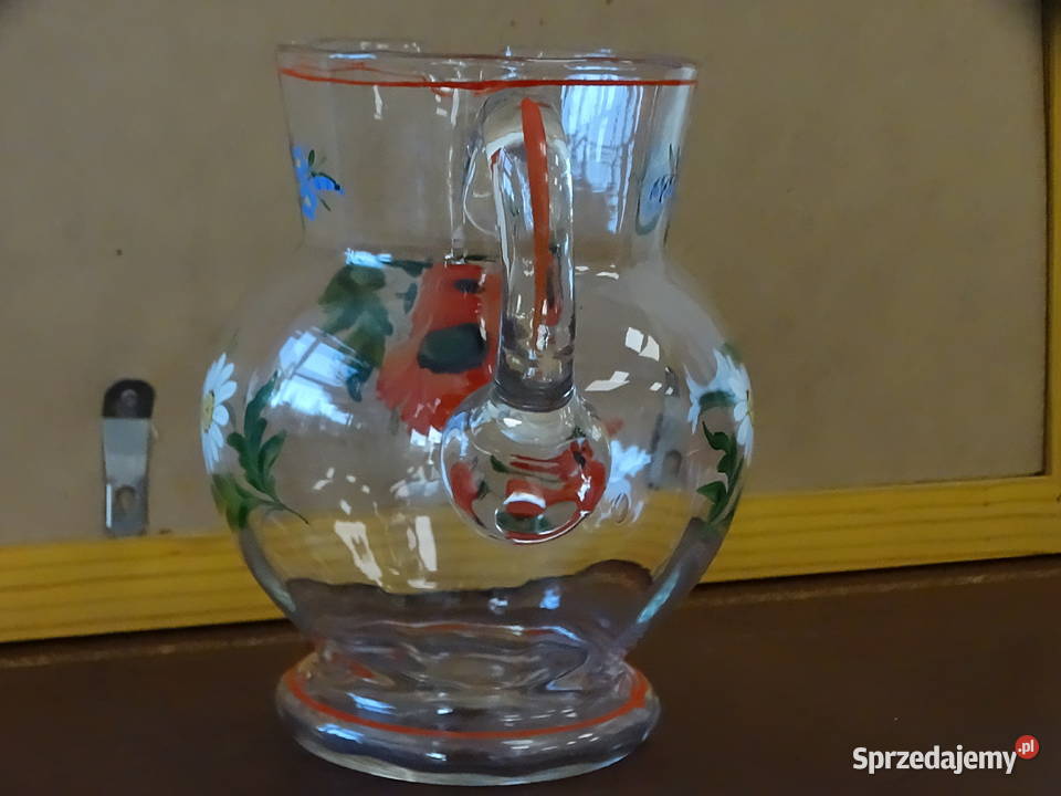 Szklany dzbanek vintage ręcznie malowany maki lubelskie Biłgoraj sprzedam