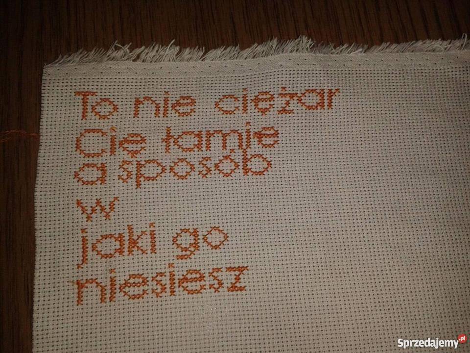 Haft krzyzykowy napisy wielokolorowy Wieluń