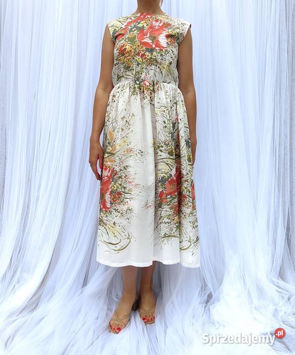 Sukienka retro z kwiatami prosta S 36 M 38 kolorowy Szczecin